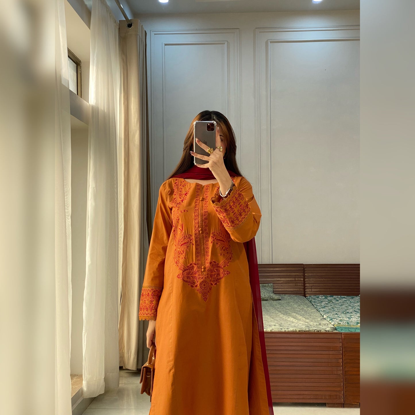 Rust Embroidered 3PC