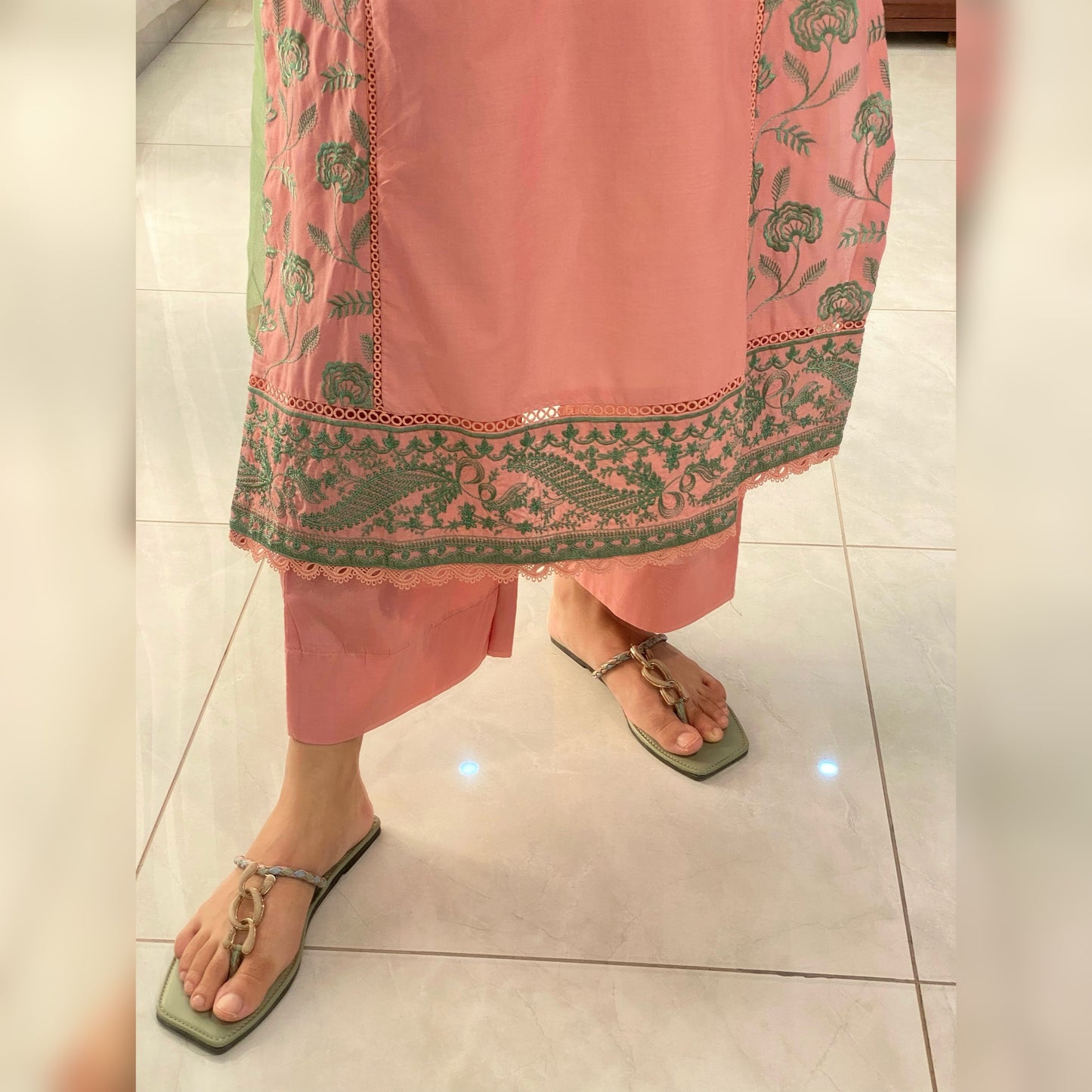 Coral Pink Embroidered 3PC