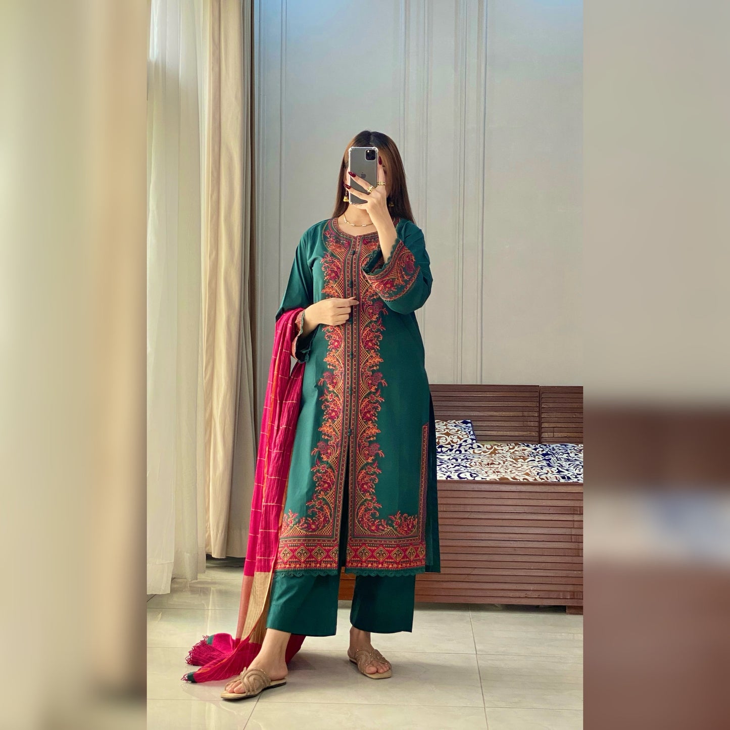 Flora Green Embroidered 3PC