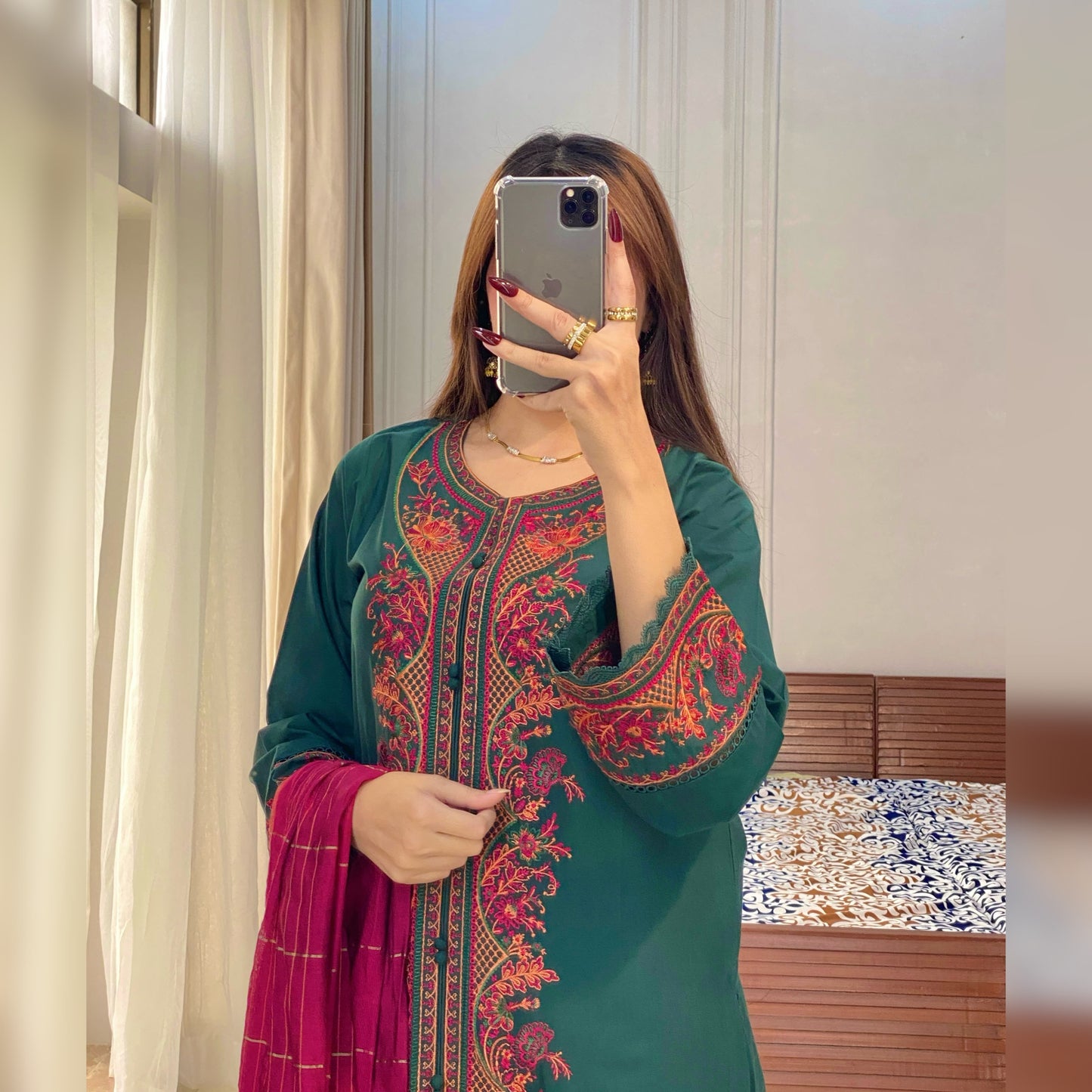 Flora Green Embroidered 3PC