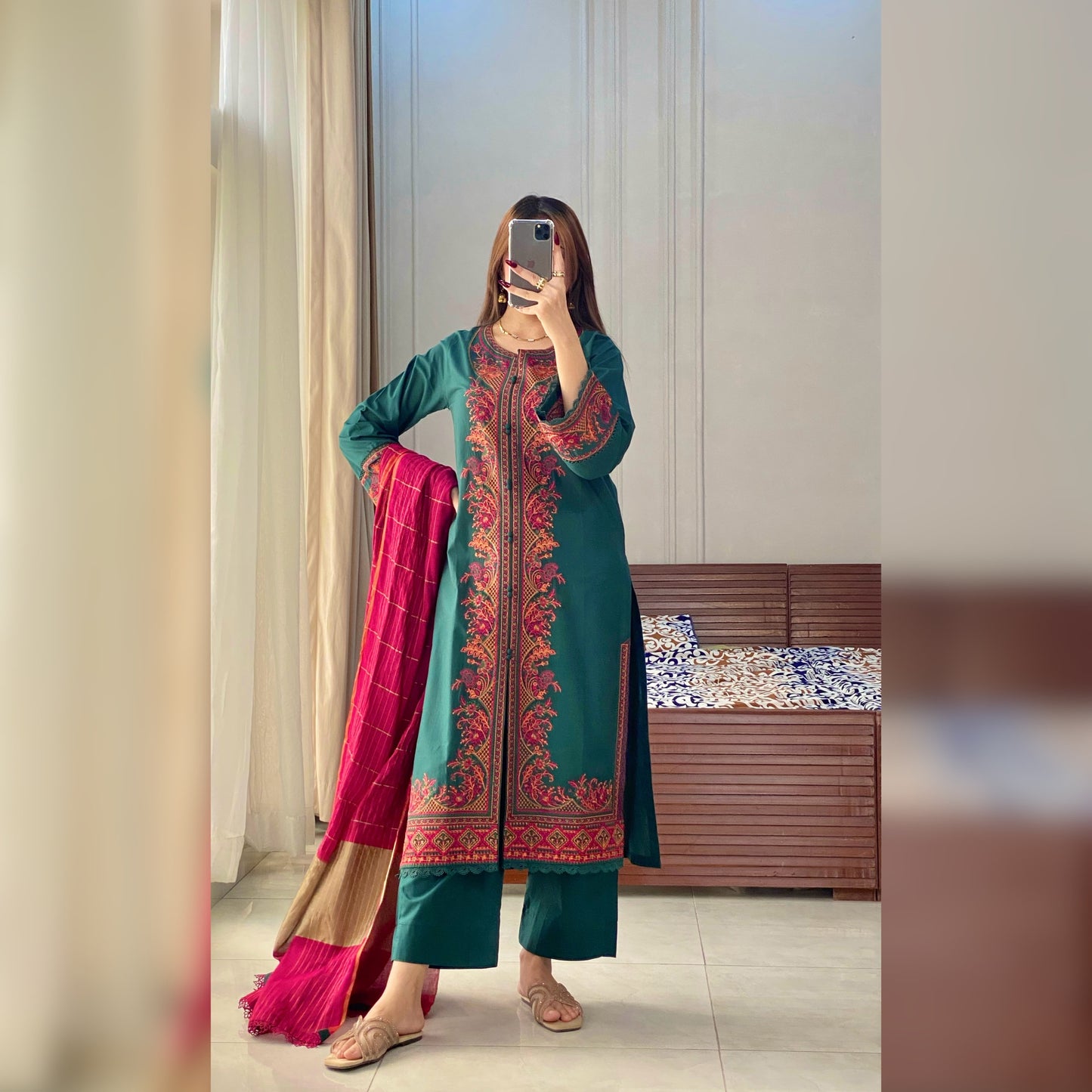 Flora Green Embroidered 3PC