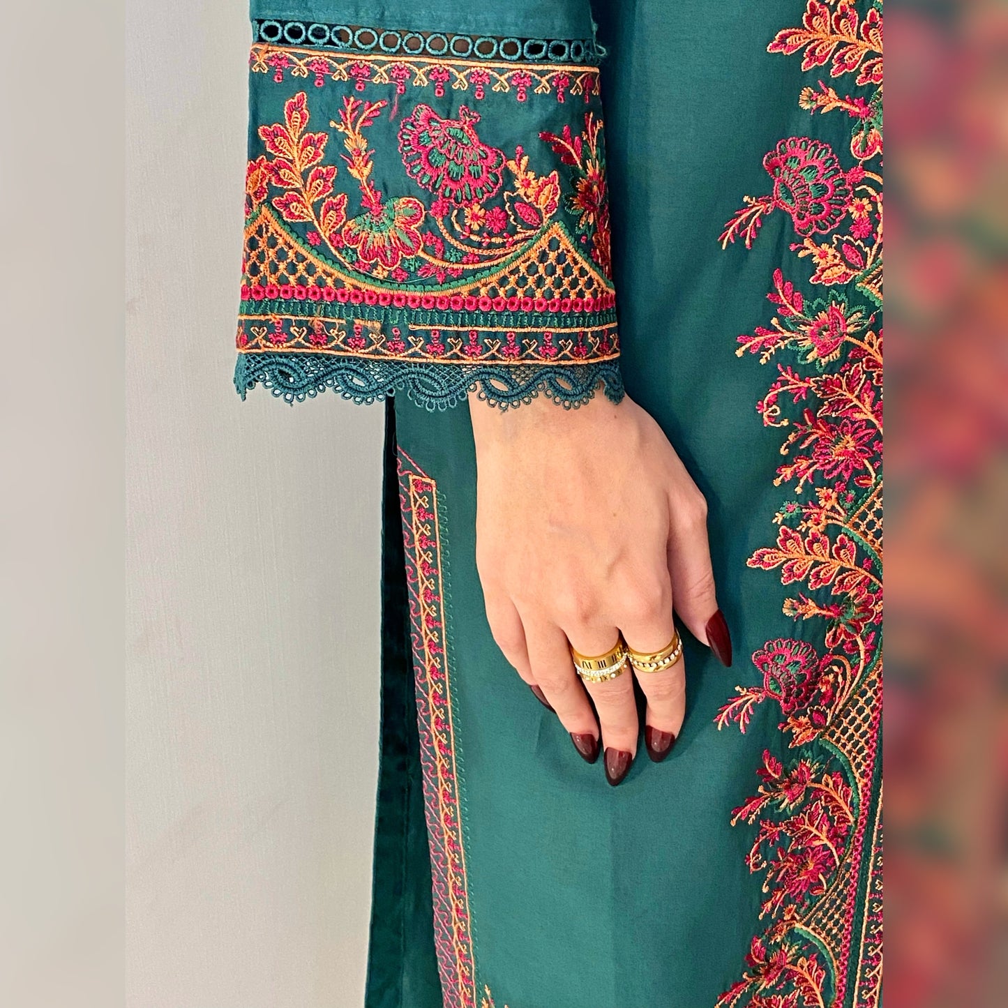 Flora Green Embroidered 3PC