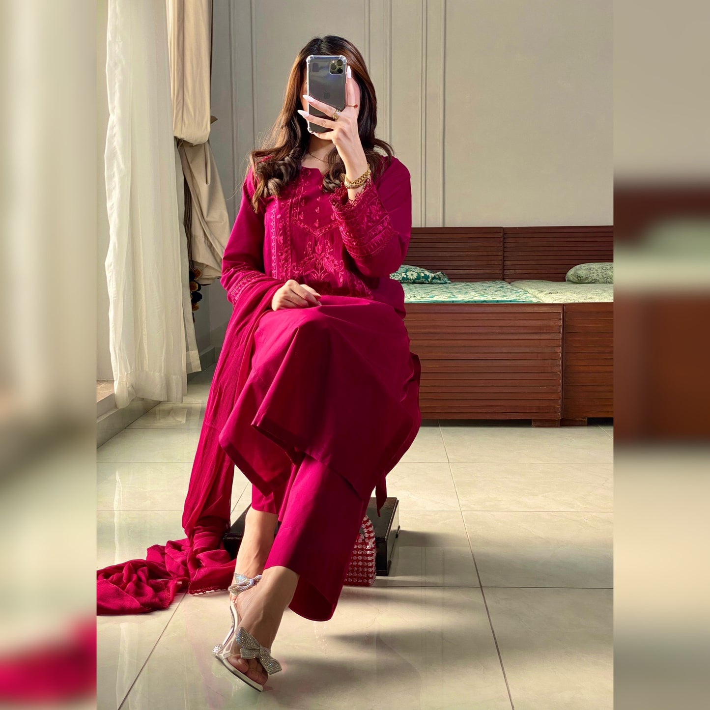 Berry Embroidered 3PC