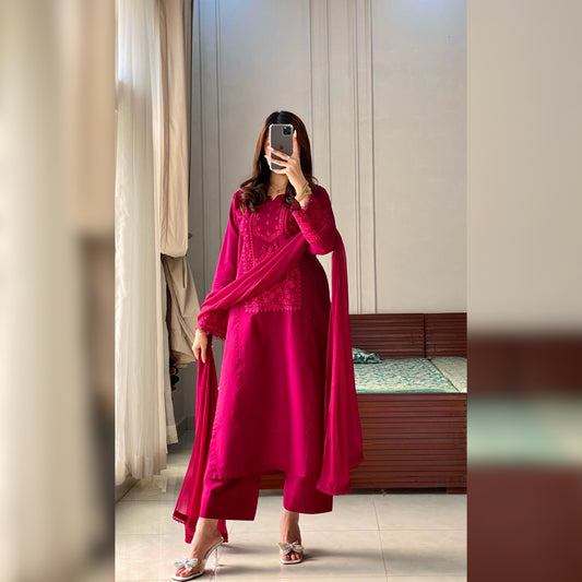 Berry Embroidered 3PC