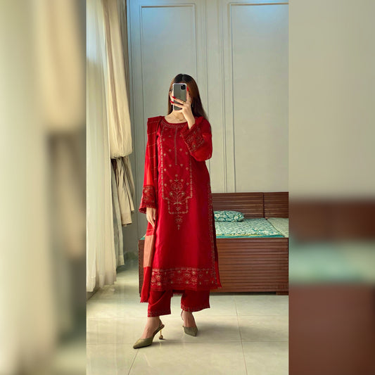Maroon Embroidered 3PC