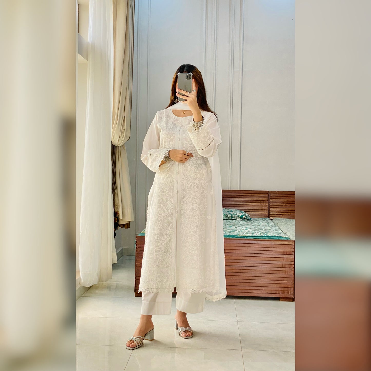 Moon white Embroidered 3PC