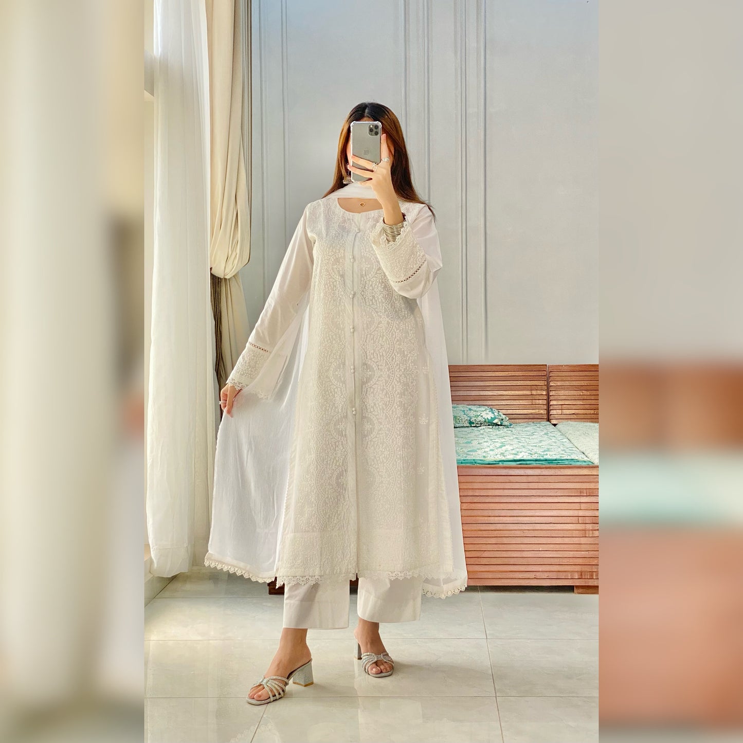 Moon white Embroidered 3PC