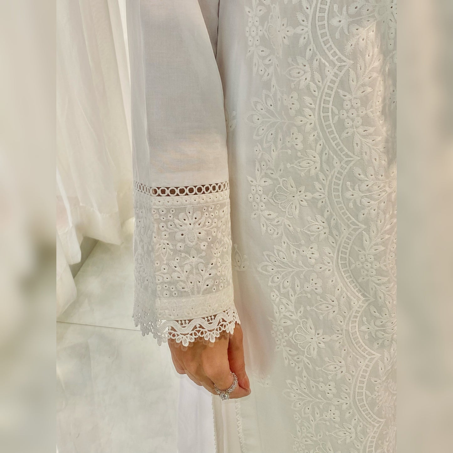 Moon white Embroidered 3PC