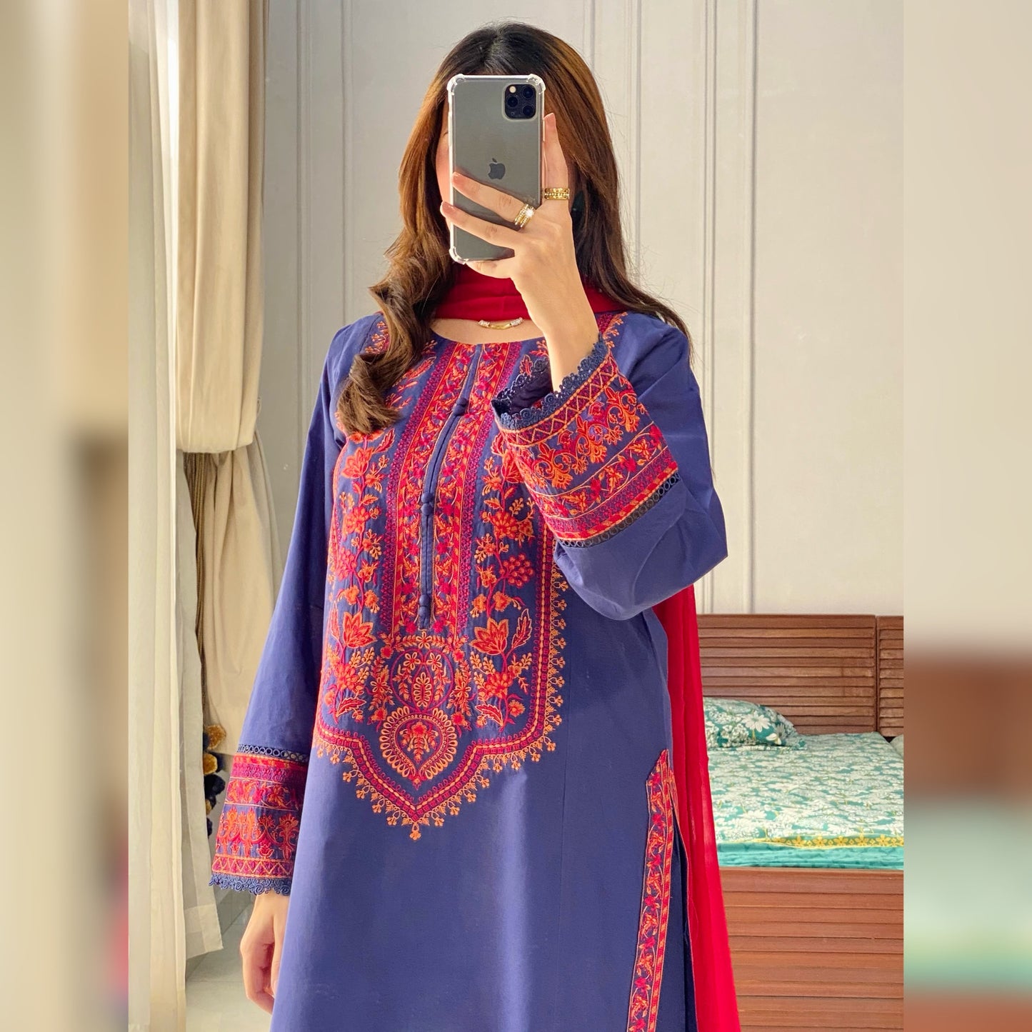 Teal blue Embroidered 3PC
