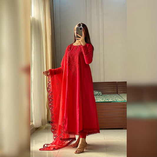 Zaibaysh Pink Embroidered Frock 3PC
