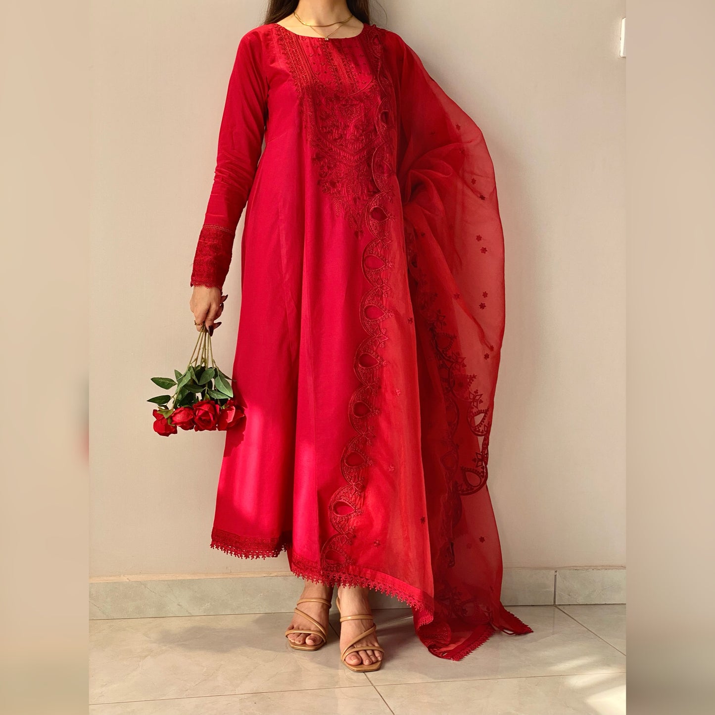 Zaibaysh Pink Embroidered Frock 3PC