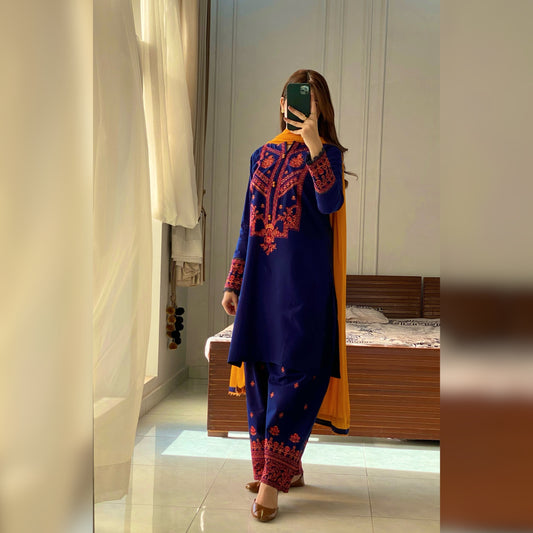 Bloom Blue Embroidered 3PC