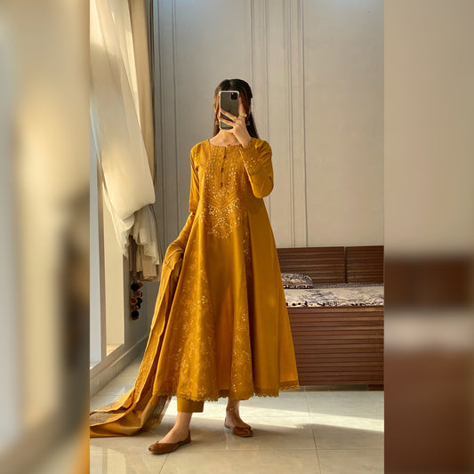 Laila Mustard Embroidered 3PC