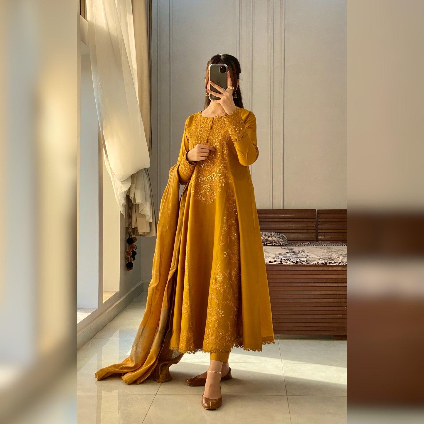 Laila Mustard Embroidered 3PC