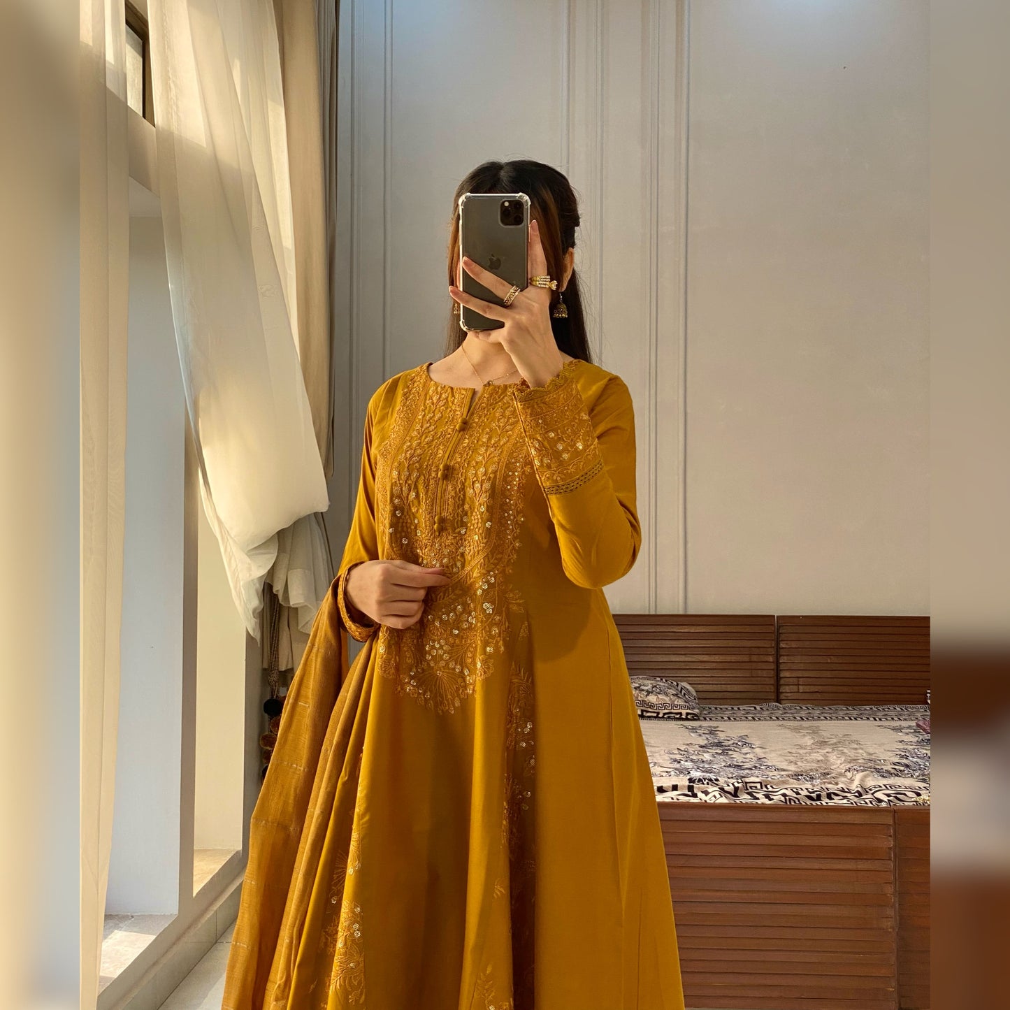 Laila Mustard Embroidered 3PC