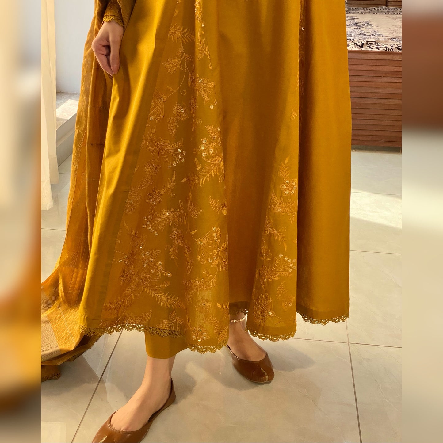 Laila Mustard Embroidered 3PC