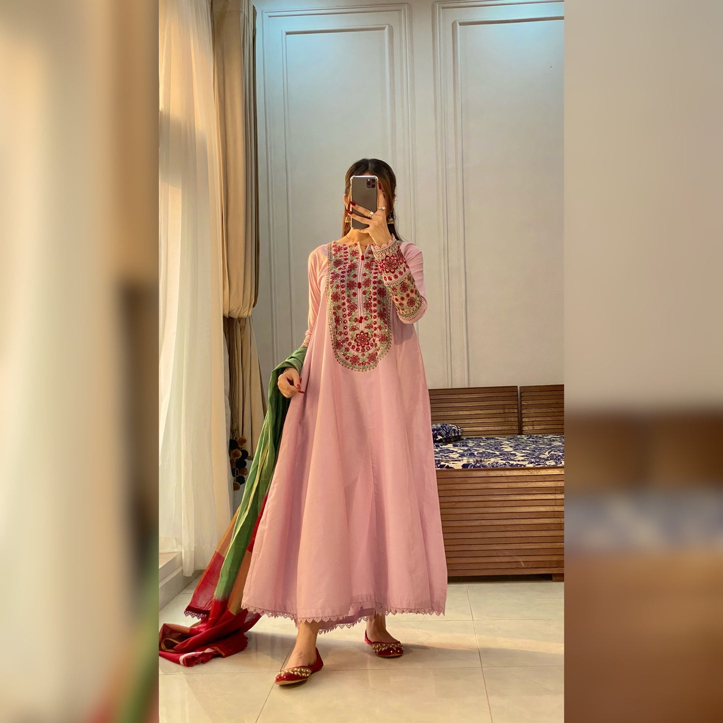 Lilac Embroidered Frock 3PC