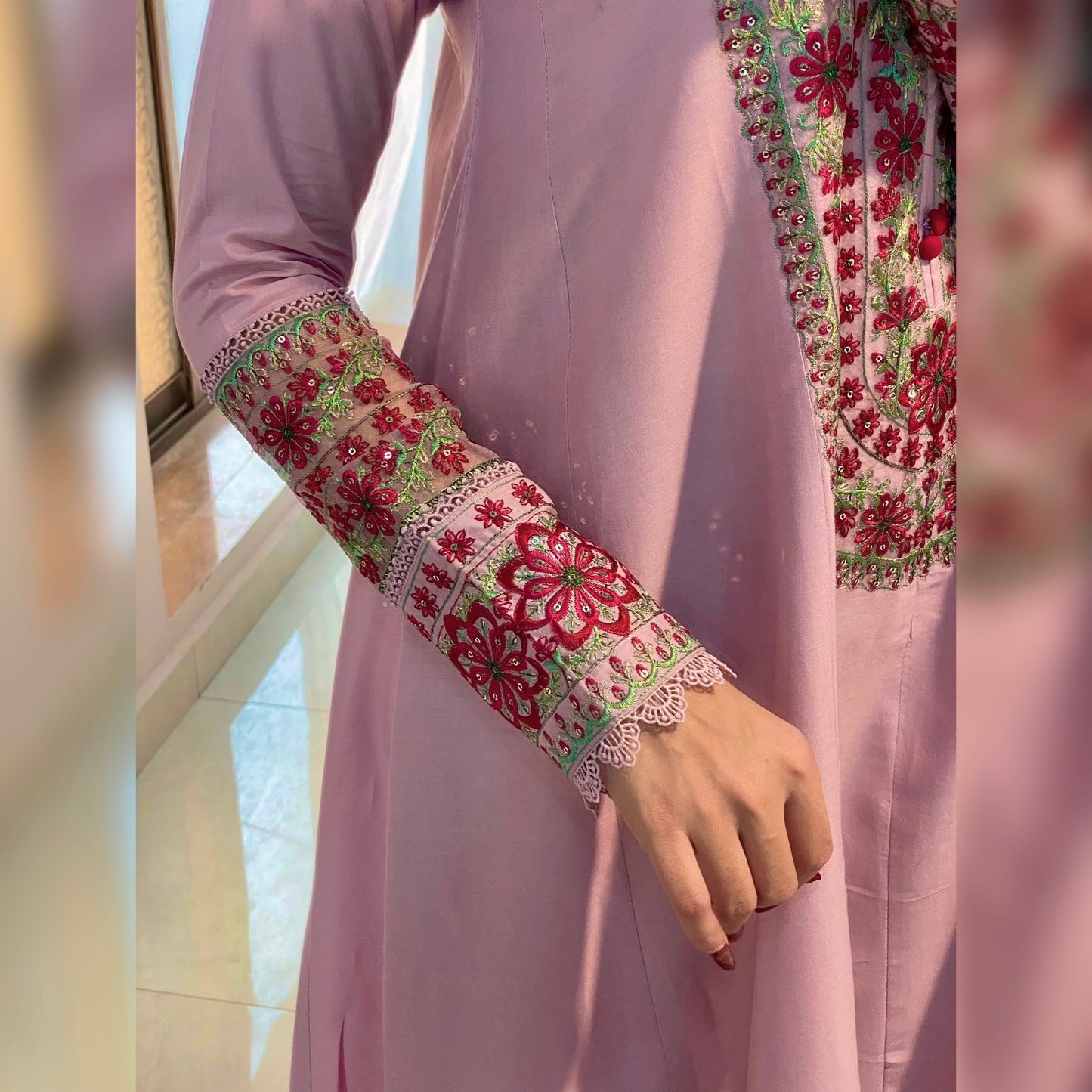 Lilac Embroidered Frock 3PC