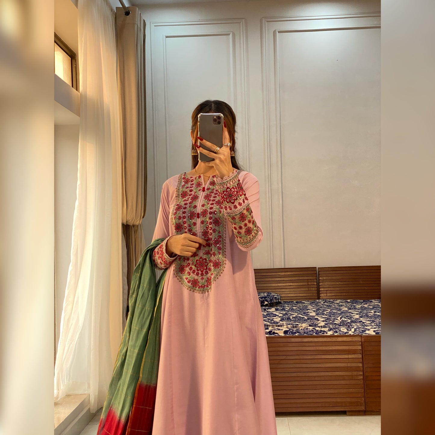 Lilac Embroidered Frock 3PC