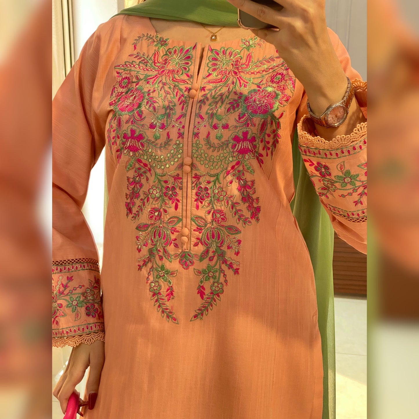 Dynamic Pink embroidered 3PC