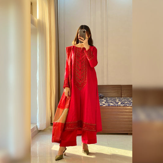 Burgundy Embroidered 3PC