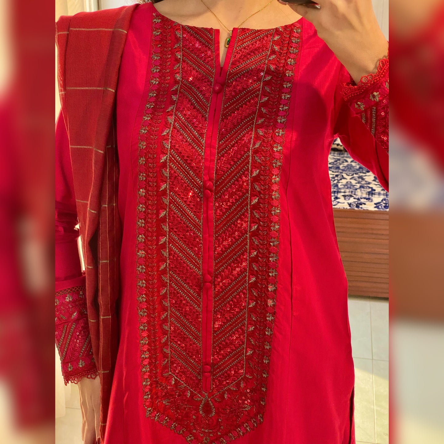 Burgundy Embroidered 3PC