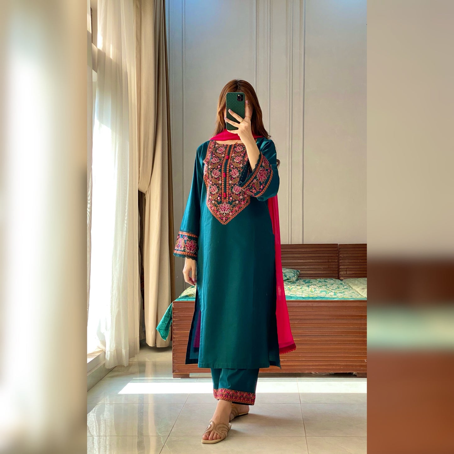 Kajal Green Embroidered 3PC