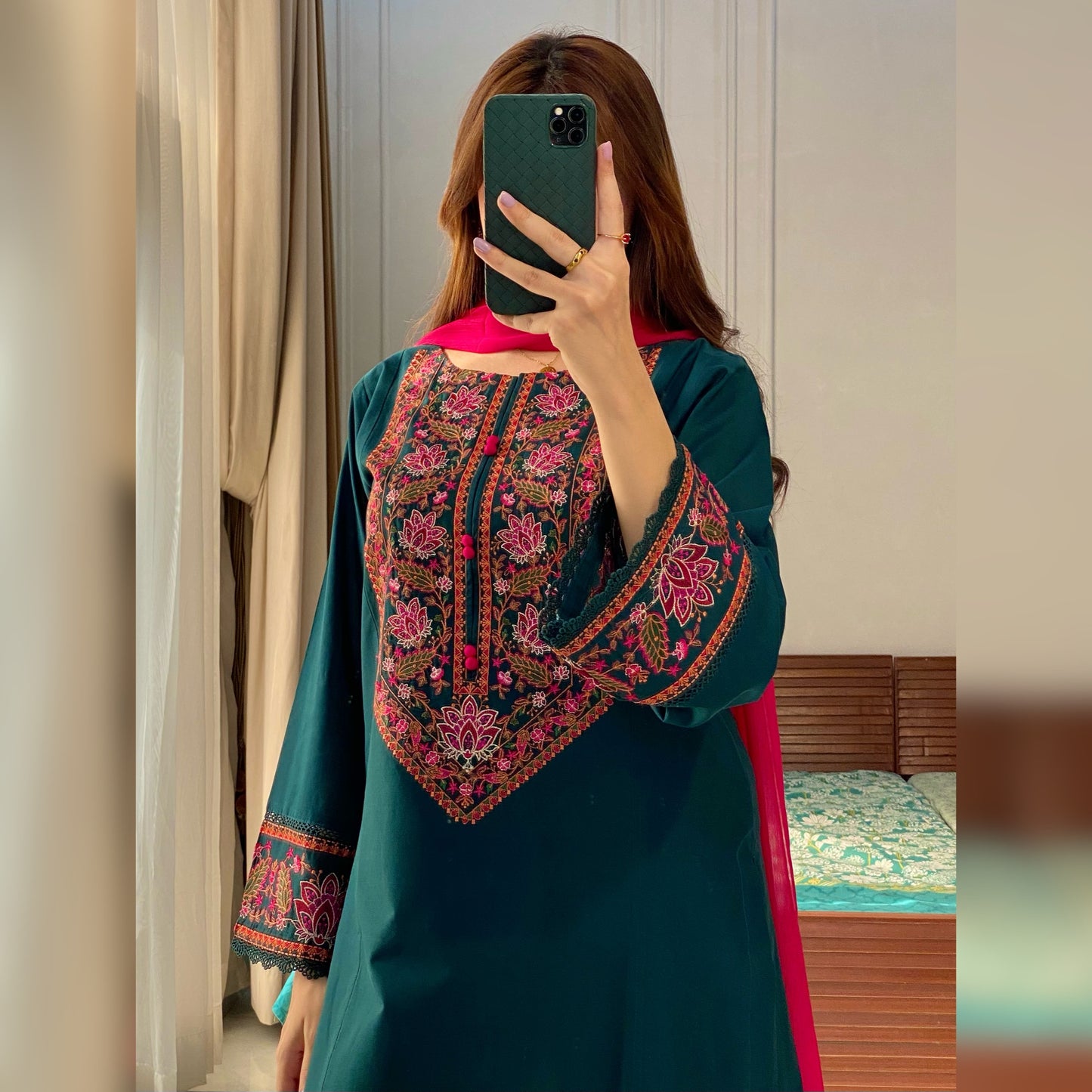 Kajal Green Embroidered 3PC