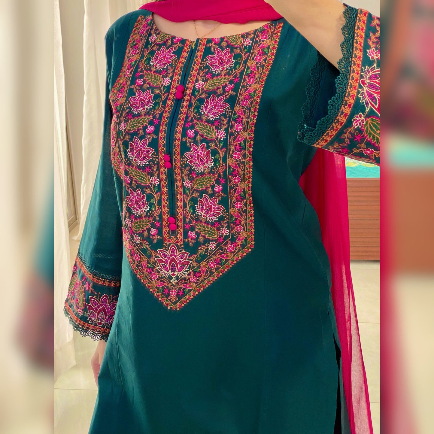 Kajal Green Embroidered 3PC