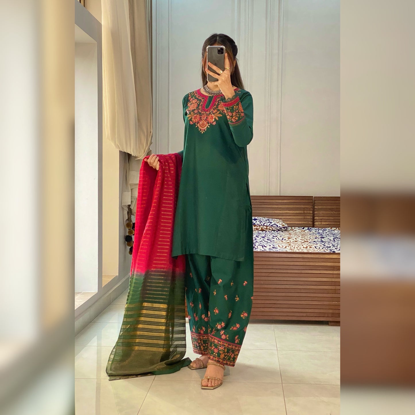 Meadow Green Embroidered 3PC