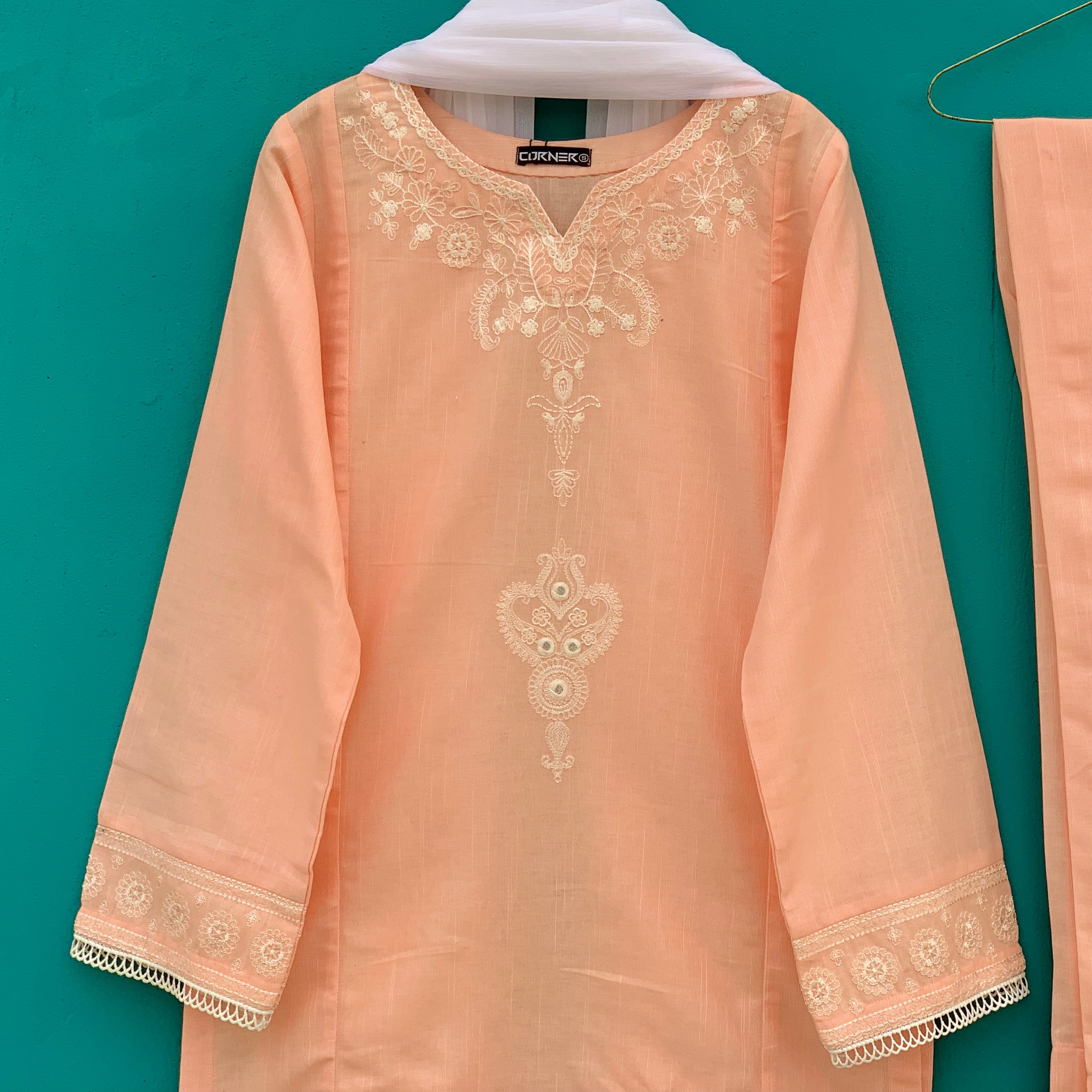 Peach embroidered khaddar |3PC|