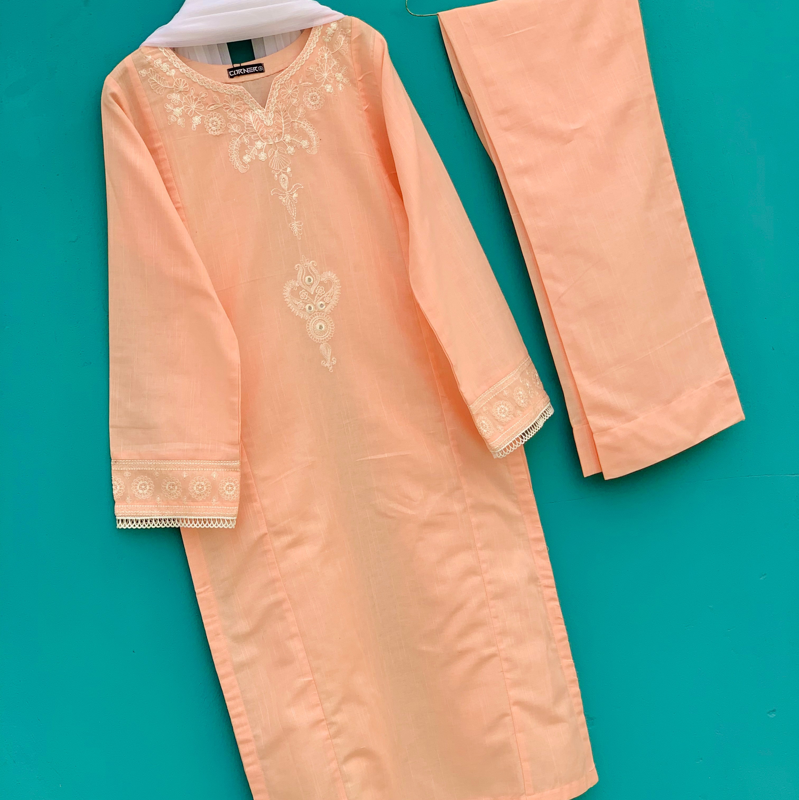 Peach embroidered khaddar |3PC|