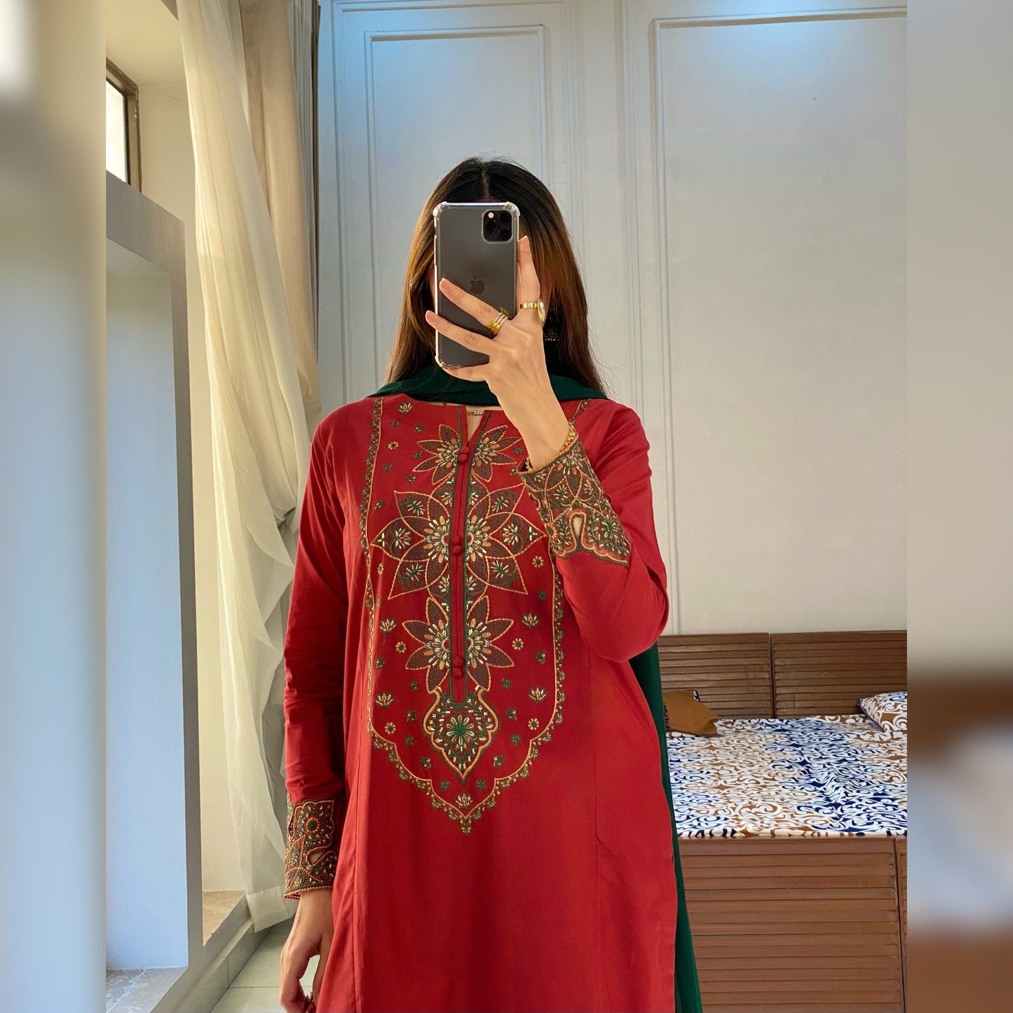 Deep Salmon Embroidered 3PC