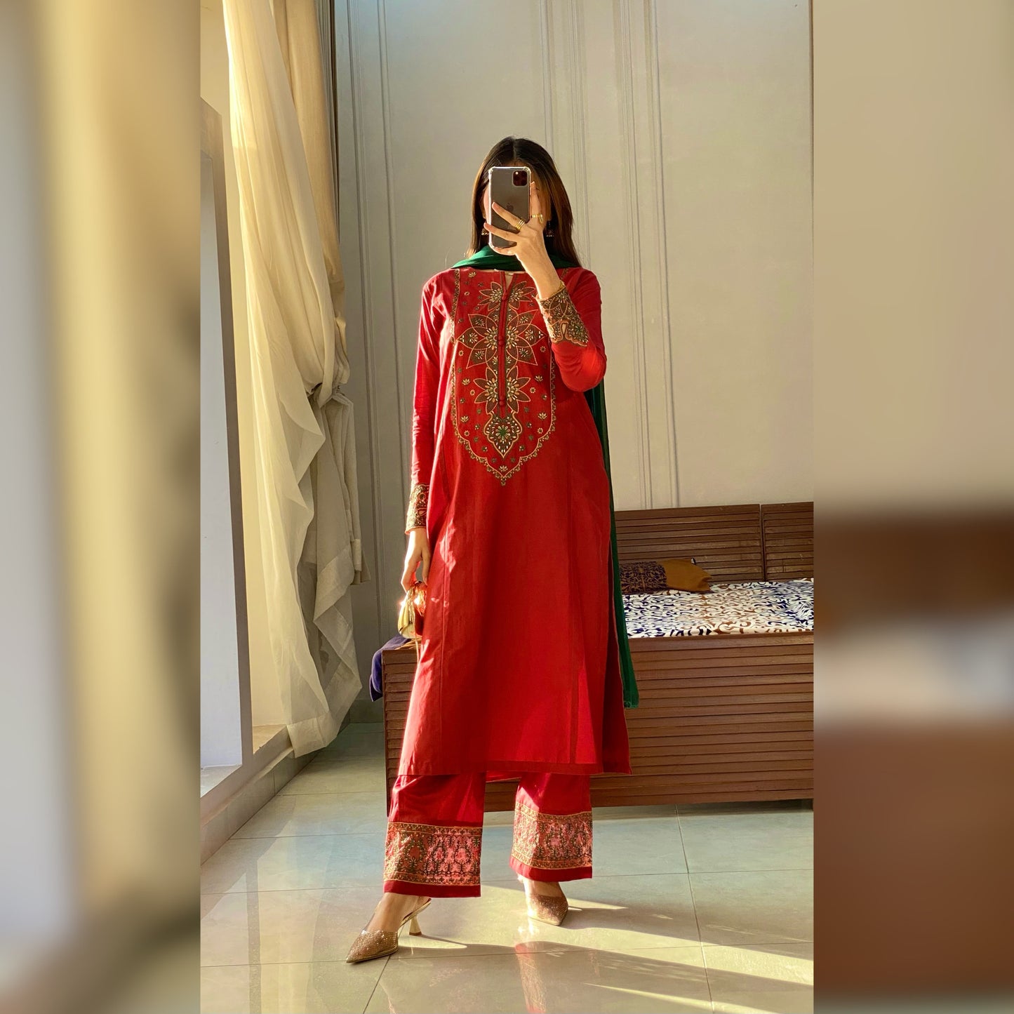 Deep Salmon Embroidered 3PC