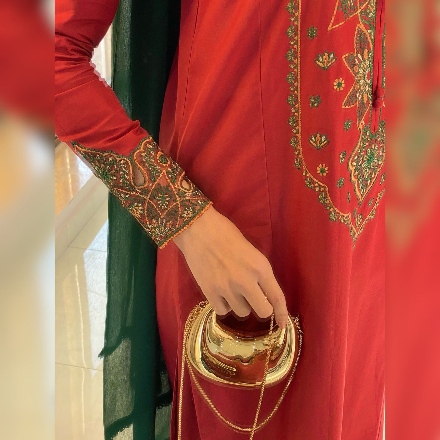 Deep Salmon Embroidered 3PC