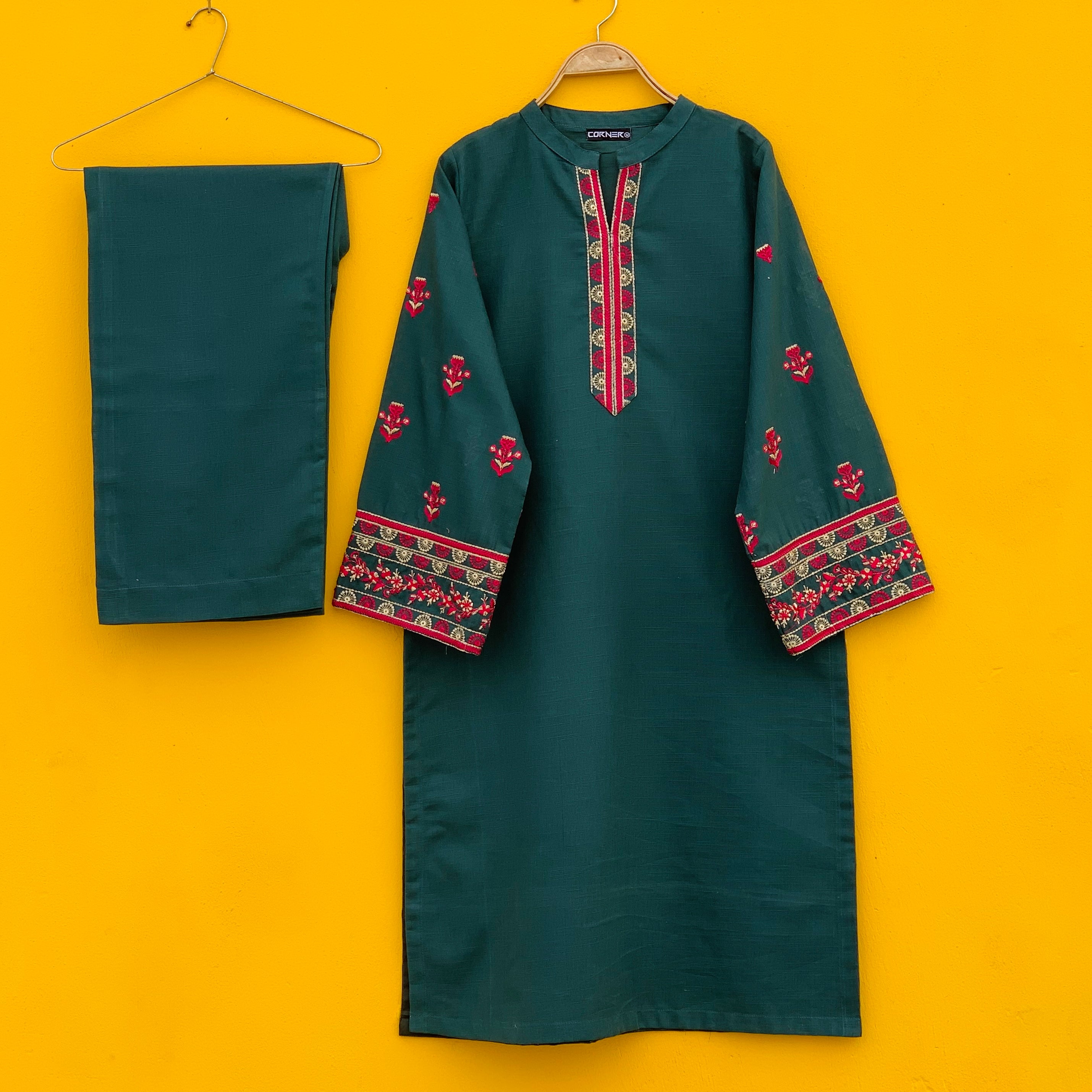 Green Khaddar Embroidered 2PC