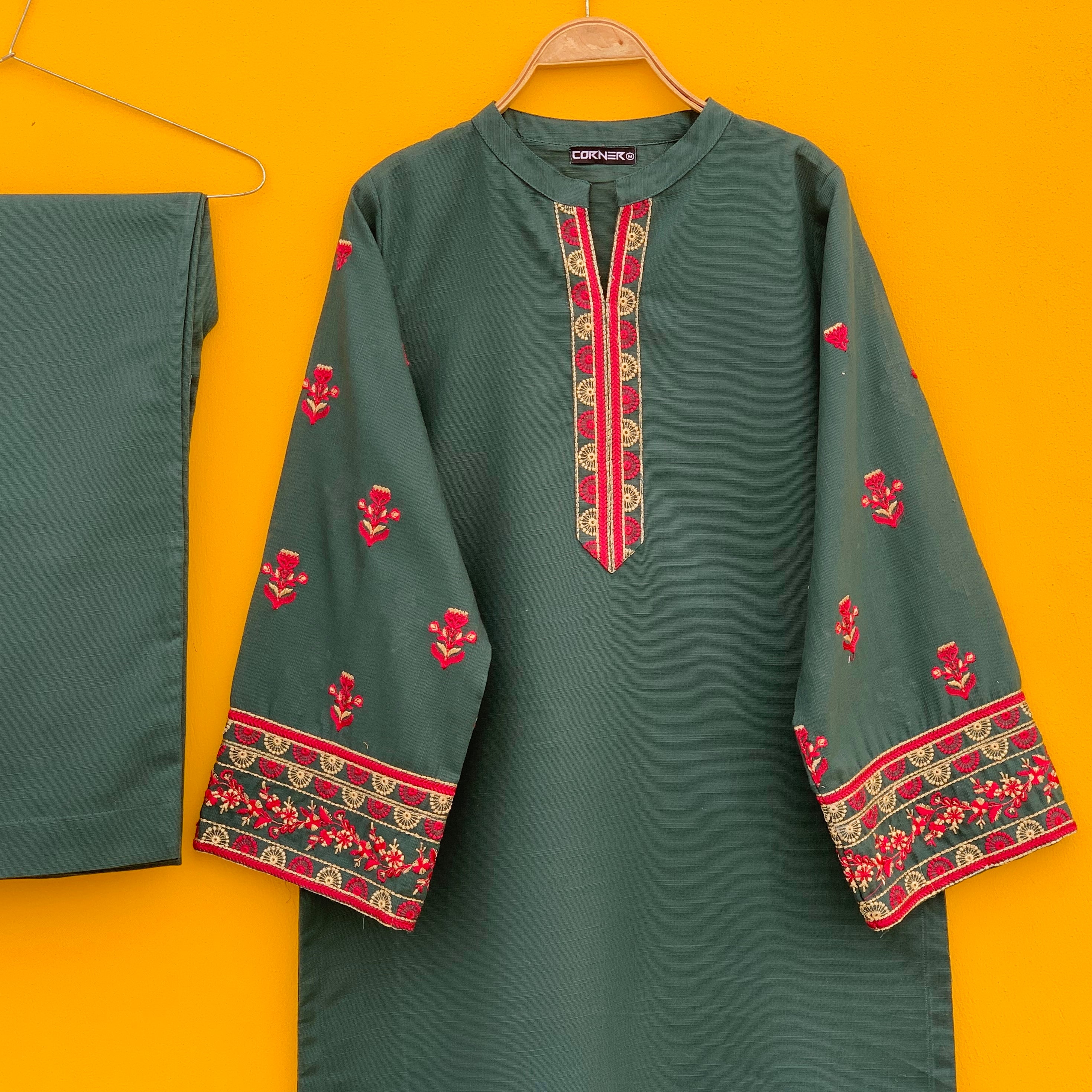 Green Khaddar Embroidered 2PC