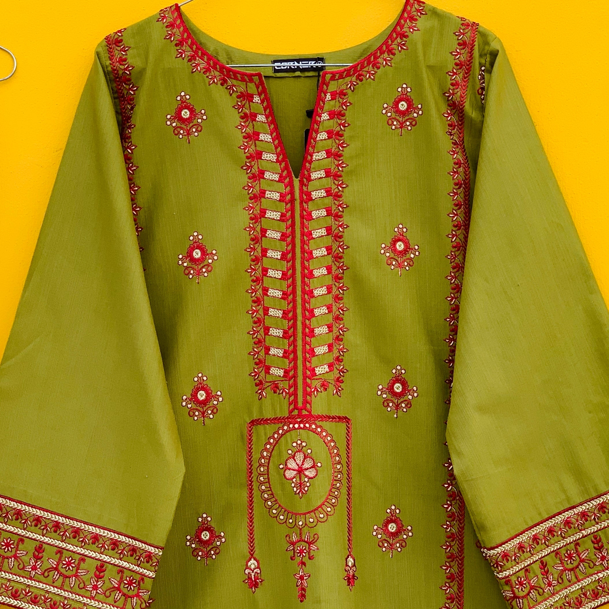 Olive Khaddar Embroidered |2PC|