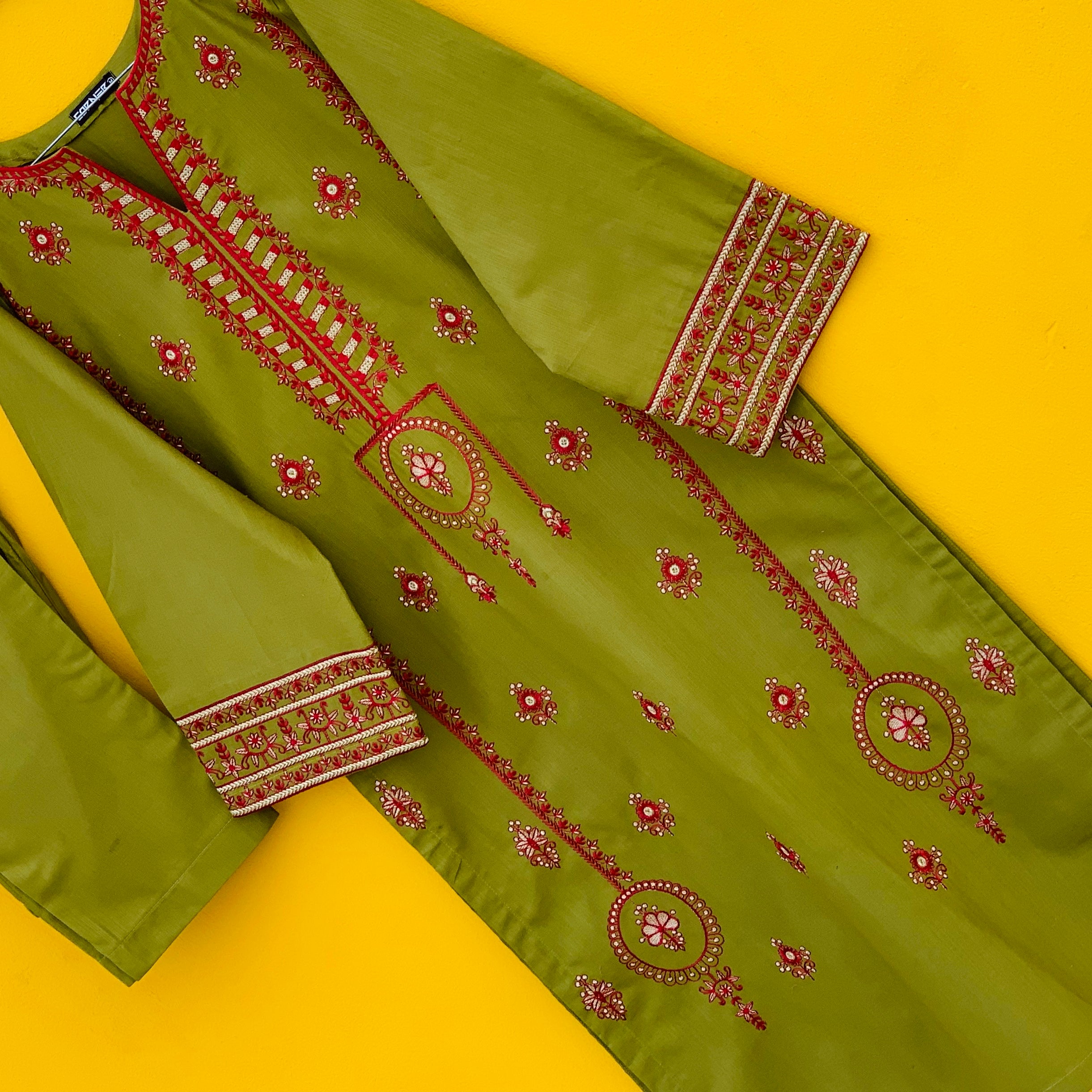 Olive Khaddar Embroidered |2PC|