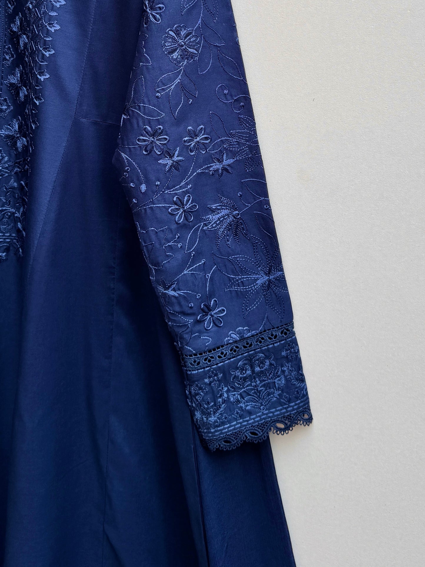 Midnight Blue Embroidered  frock 3PC