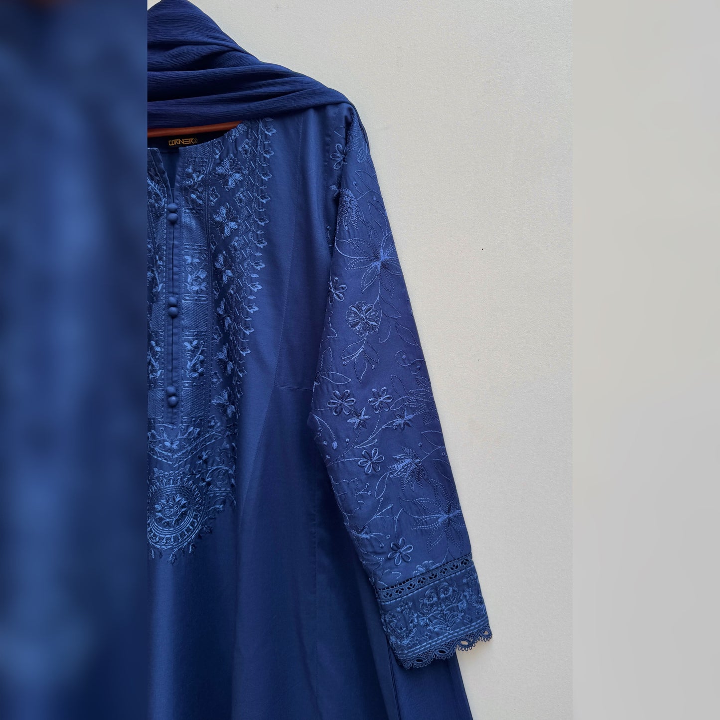 Midnight Blue Embroidered  frock 3PC