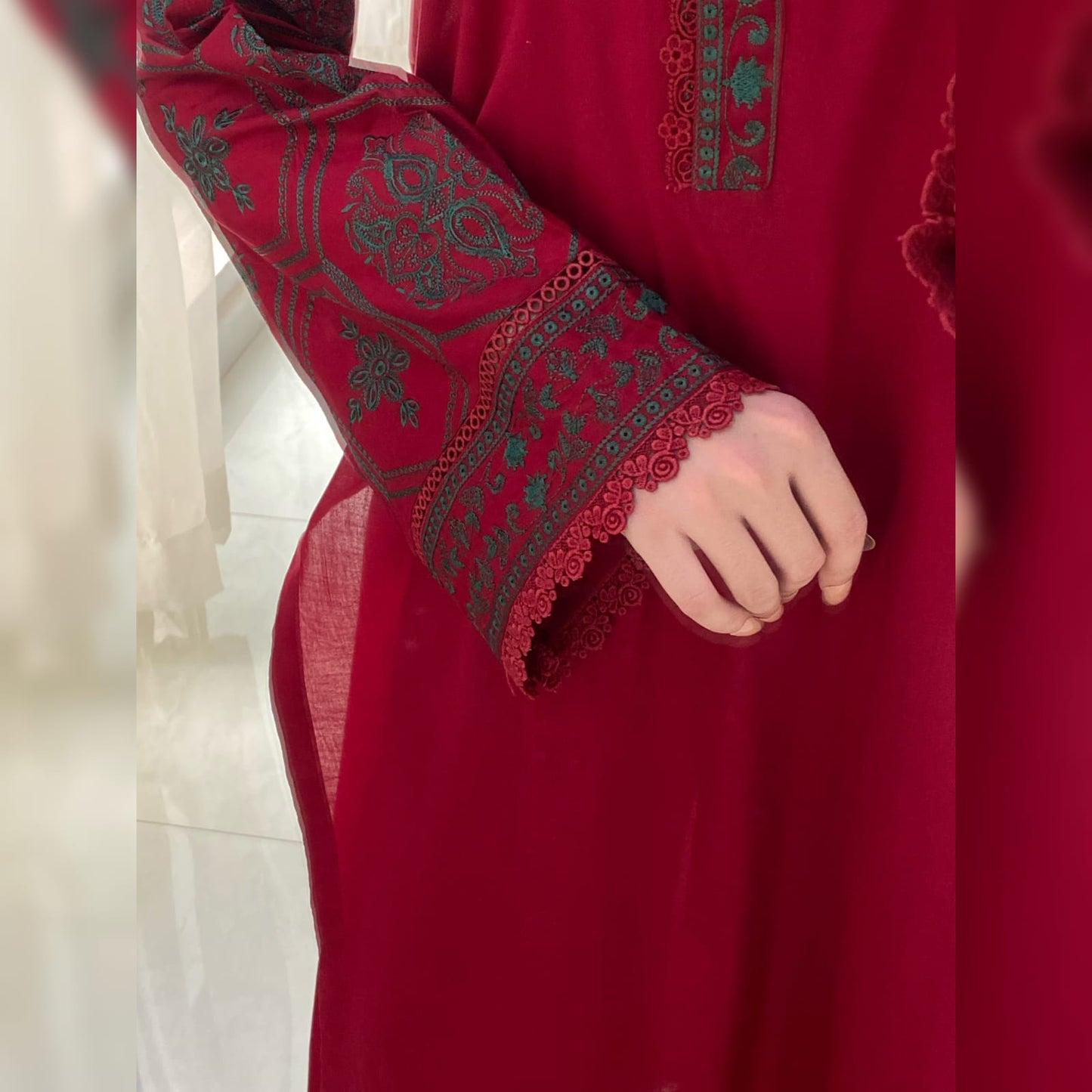 Cardinal Maroon Embroidered 3PC