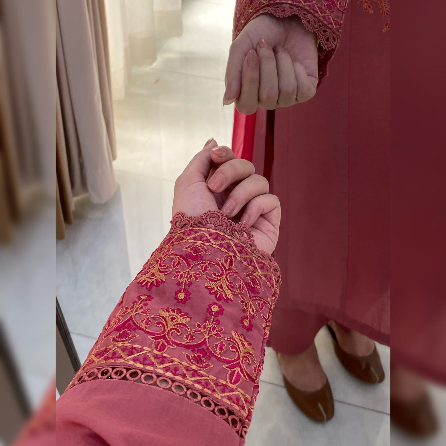 Rozilla pink Embroidered 3PC