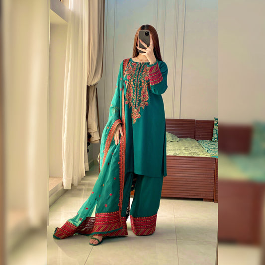 Splash Green Embroidered 3PC