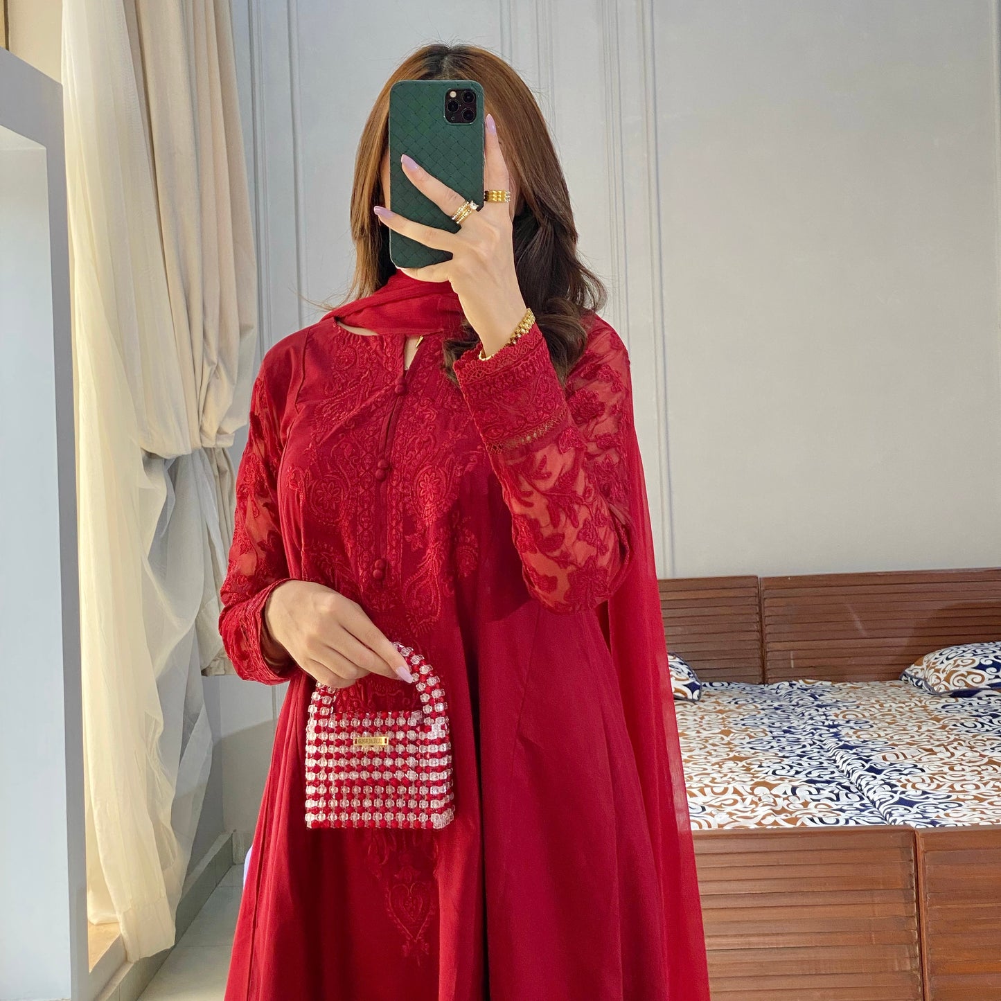 Ruby Red Embroidered Frock