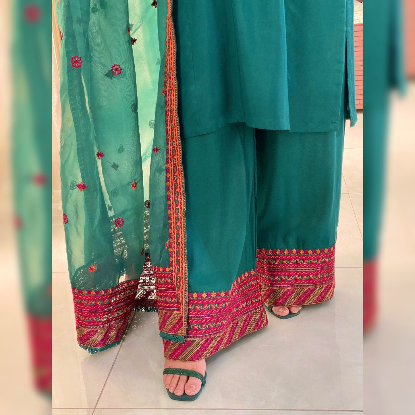 Splash Green Embroidered 3PC